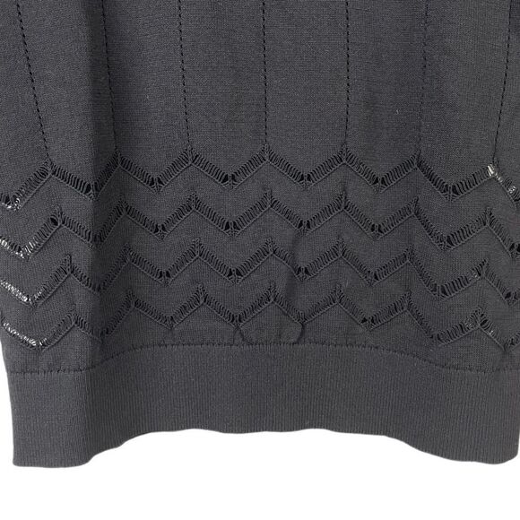 A.L.C. Black Short Sleeve Cropped Chevron Trim Sweater Size M - Picture 4 of 7